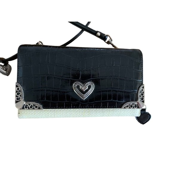 Unbranded Black Croc & Bamboo Embossed Crossbody Wallet Clutch Organizer - Picture 2 of 10